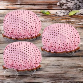 Three Sun dyed vinyl dyed gloves waterproof double shower hair cap 9 pink dots / 쓰리썬 염색비닐 염색장갑 방수 이중 샤워 헤어캡 9개 핑크도트