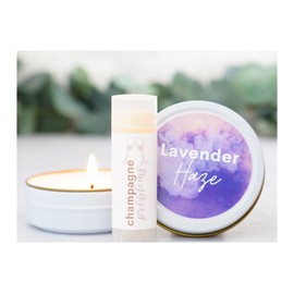 Swiftie Swag, Lavender Haze and Champagne Problems Gift Set for Taylor Swift Fan (Lip Balm & Candle Gift Bag)