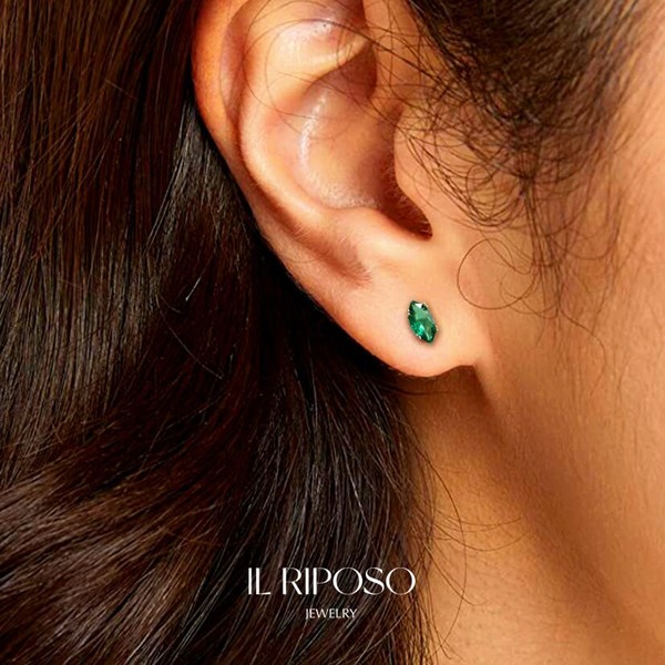 Emerald Earrings • Tiny Stud Earrings • Minimalist Handmade Jewelry • Gifts for Mom • Gifts for Her • Bridesmaid Gifts - EH3002