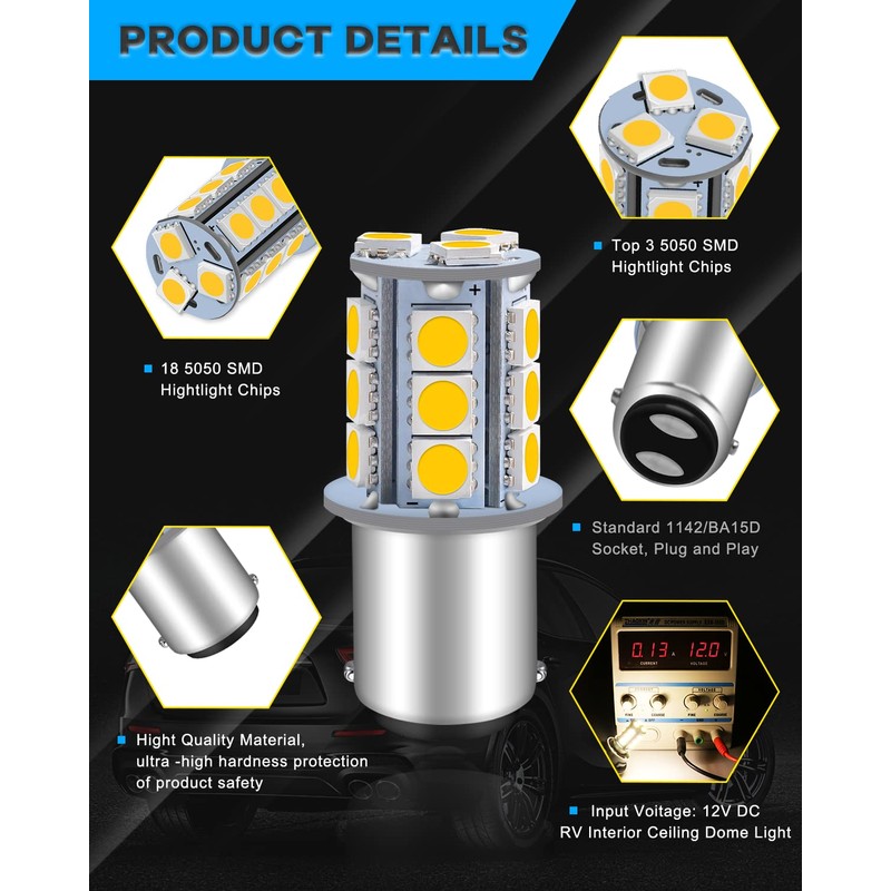 Qoope 6-Pack 1076 LED Bulb for RV, 1142 1004 BA15D