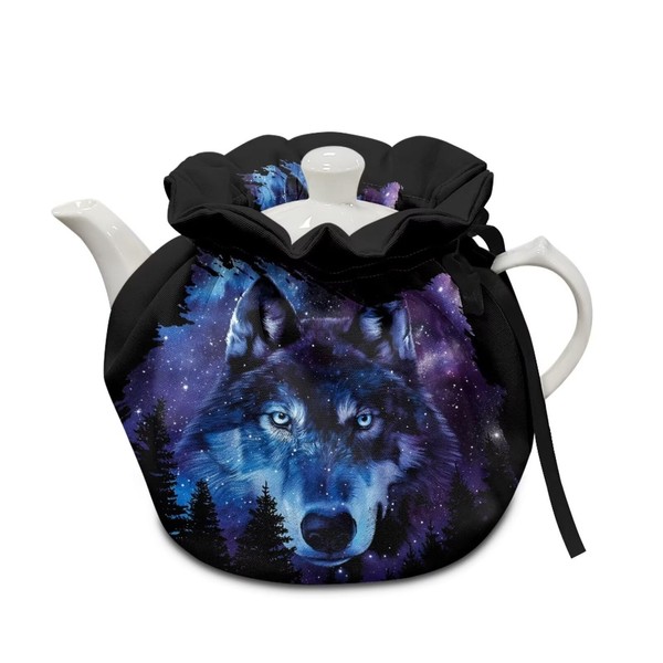 Poceacles Galaxy Forest Wolf Print Tea Cosy | Teapot Warmer