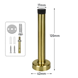 5 Inch Door Stop, Long Door Stopper, Wall Mounted, Gold Door Stoppers for Skirtings, Stainless Steel Door Stop with Sound Dampening Rubber Tip Doorstops Wall Protector, Brass Gold, 120mm