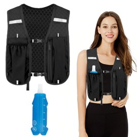 Women's Running Vest, Men's Running Vest, Black Running Vest with Water Bottle, Running Backpack, Tink Backpack, Running, Waterproof, Reflective, for Running, Cross Country, Marathon, Camping (with 500 ml Soft Water Bottle)