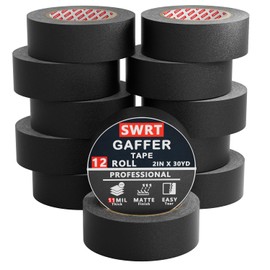 SWRT 12 Pack Gaffers Tape, 11 Mil Industrial Grade Gaffer Tape, 2’’ x 30 Yards, Strong Adhesion, Easily Remove No Residue, Professional Matte Finish No Reflection, Black, 360 Yards in Total