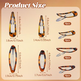 16 Pcs Oval Metal Snap Hair Clips Water Drop Barrette Clips for Women Girl Small Hairpin Non-Slip Hair Grips Black Snap Clip for Thick Thin Fine Hairs Vintage Hairpin Accessories (Leopard)