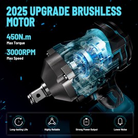 GEVEELIFE 450N.m/332Ft-lbs Brushless Impact Wrench,1/2" Cordless Impact Gun with 4.0Ah Battery & 6 Sockets, Electric Impact Driver for Car/DIY Furniture/Lawn Mower/blue (450N)