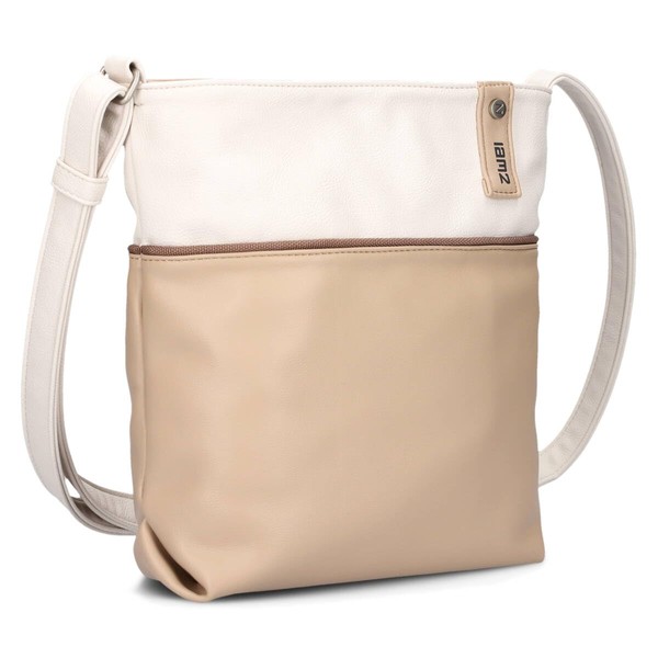 Zwei Jana J10 Women's Crossbody Bag 5 Litre Canvas Style Handbag in Bi-Colour Design + Matching Cosmetic Bag/Purse Free, High Quality Workmanship, Oat.