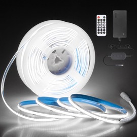 White COB Led Strip Lights 65.6FT/Roll 6500K 24V LED Light Strips with Remote Daylight White Dimmable COB LED Light Flexible LED Rope Light for Bedroom Cabinet Home DIY Lighting 480LED/S Hight Density