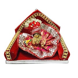 Gavya International Bal Ladoo Gopal Red Gaddi Lord Krishna Aasan with Janmashtami Cloth Swing for Home Temple mandir Home showpiece - (L x H) (5 X 4.25) Inch