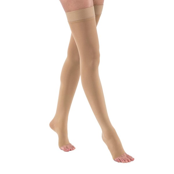 JOBST Opaque Thigh High with Silicone Dot Top Band, 30-40 mmHg Compression Stockings, Open Toe, X-Large, Natural