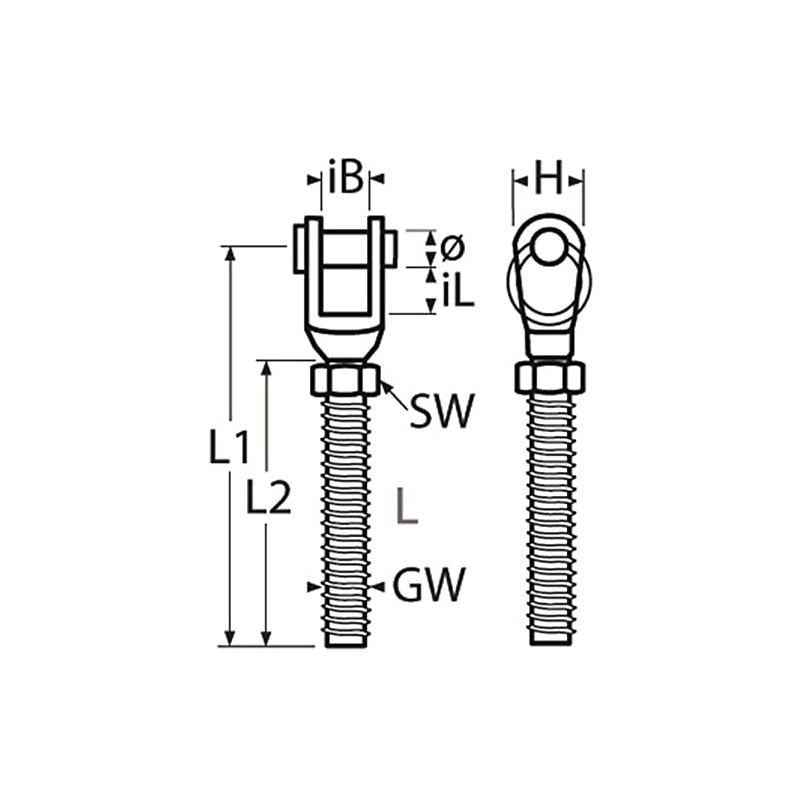 Fork with Left Thread M14 Stainless Steel Aisi316/A4