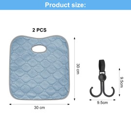 Pack of 2 Children's Car Seat Pads with Pram Hooks, Car Seat Protector Child Seat, Seat Pad Outdoor Children, Seat Protector Car Child Seat, for Toddlers, Car Seat, Pram (Black, Blue/Grey)