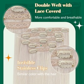 Easyouth 22inch Clip in Hair Extensions Real Human Hair Blonde Clip in Extensions White Blonde Hair Extensions Clip in Human Hair Extensions Blonde Hair for Women 70g 5Pcs