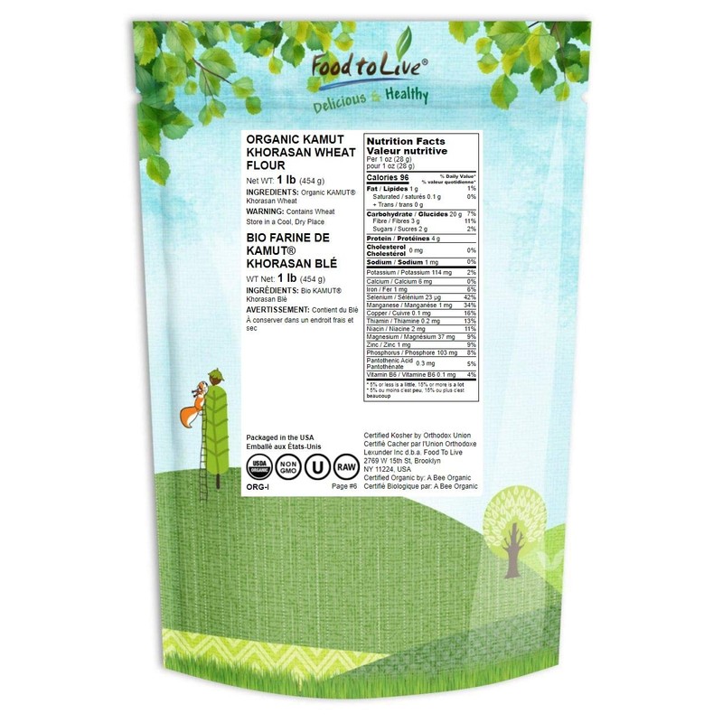 Food to Live Organic KAMUT Khorasan Wheat Flour, 1 Pound
