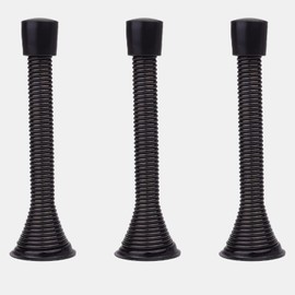 85mm Spring Door Stop - Heavy Duty Metal Wall Mounted Door Stop with Rubber Buffer Tips, Skirting Board Buffers, Base Screws Included - Protects Walls & Doors (6)