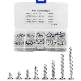 Kigauru 800 Pcs Self Tapping Screws Carbon Steel Screw Set M2 Round Head Screw Nails Pan Head Self Tapping Screw Cross Screw Set Woodworking Supplies Fastener Wood Screw Set Repair Tool with Plastic