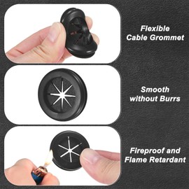 M METERXITY 24-Pack Rubber Grommets for Wiring 27mm Desk Grommet Double-Sided Flexible Cable Cord Grommet Desk Hole Cover for Cables/Wires Through Protection [Black, Petal-Shaped]