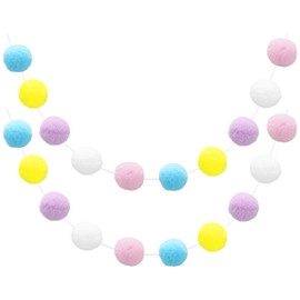 QUARKZMAN Pack of 2 Pom Pom Garland, 2 Metres, 30 Balls, Colourful Felt Ball Garland for Wall, Christmas Tree Decoration, Birthday Banner, Easter Party Decorations, Blue, Yellow, Purple, White, Pink