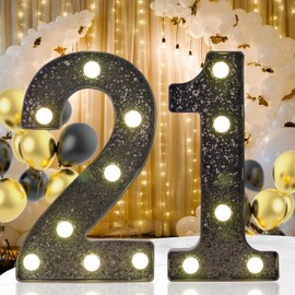 Light Up LED Marquee Numbers, Glitter Black Marquee Lights Sign for Birthday Party, Night Lamp, Home, Bar, Graduation, Wedding, Proposal Decoration 21
