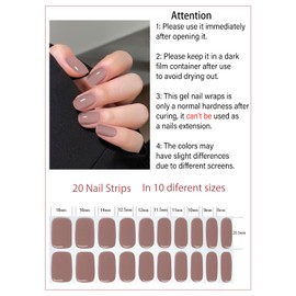 Semi Cured Gel Nail Strips, Milky Brown 20pcs Adhesive UV Sticker, Wraps for Home Manicure DIY