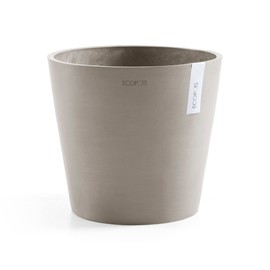 Ecopots Amsterdam Durable Modern Round Indoor/Outdoor Recycled-Based Composite Flower Pot Planter w/Water Reservoir, Taupe, 12"