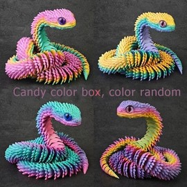 3D Printed Animals Snake Toys, 3D Printed Snake Movable Joint Fidget Toys,3D Printed Fidget Toys for Home Office Decor, 3D Printed Animals Toy Adults Fidget Toys (Candy, S)