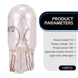 Bawkars 100 PCS 7443 Brake Light Bulb, T10 W21/5W Turn Signal/Tail/Reverse/Lights, 12V Automotive Miniature Bulbs Clear Halogen Light, Replacement for Cars, Trucks, SUVs (White)