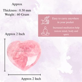 GEMSCITE Rose Quartz Gemstone Carved Puff/Heart Pocket Stone/Reiki Healing and Crystal Grid for Natural Body Chakra Balancing