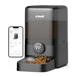 oneisall Cordless WiFi Automatic Cat Feeder, Rechargeable 100-Day Battery Operated Pet Feeder, 20 Cups/5L Timed Cat Food Dispenser for Large Kibble, Smart App Control (Black)