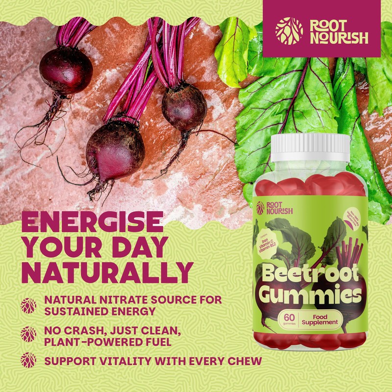 RootNourish Beetroot Gummies – High Strength Iron, Vitamin C, B12
