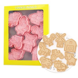 8 Pieces Cute Farm Animal Cookie Press For Baking Chicken Cookie Mould Press Cow Pig Cookie Mould Set Kitchen Tools Plastic Cookie Stamps (Farm)