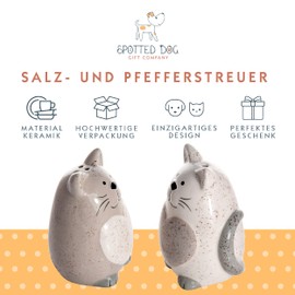 SPOTTED DOG GIFT COMPANY - Ceramic Cat Salt and Pepper Shakers - Gift for Cat Lovers - White and Grey Heart Shaker - Set of 2