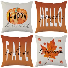Mimkus Fall Throw Pillow Covers16 x 16 Inch Set of 4 Pumpkin Happy Harvest Maple Leaf Pillowcase Thanksgiving Autumn Seasonal Cushion Case for Couch Home Decor