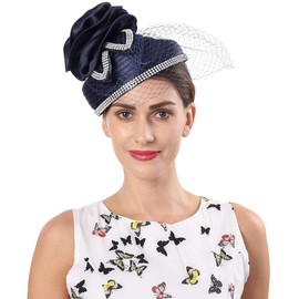FORBUSITE Fascinators Hat for Women Church Tea Party Headband Derby Wedding Cocktail Hat Navy Blue