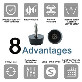 sourcing map Rubber Feet Bumper Desk Leg Protection Leg Cap Screws Diameter 22 x 18 x Height 10 mm Pack of 4