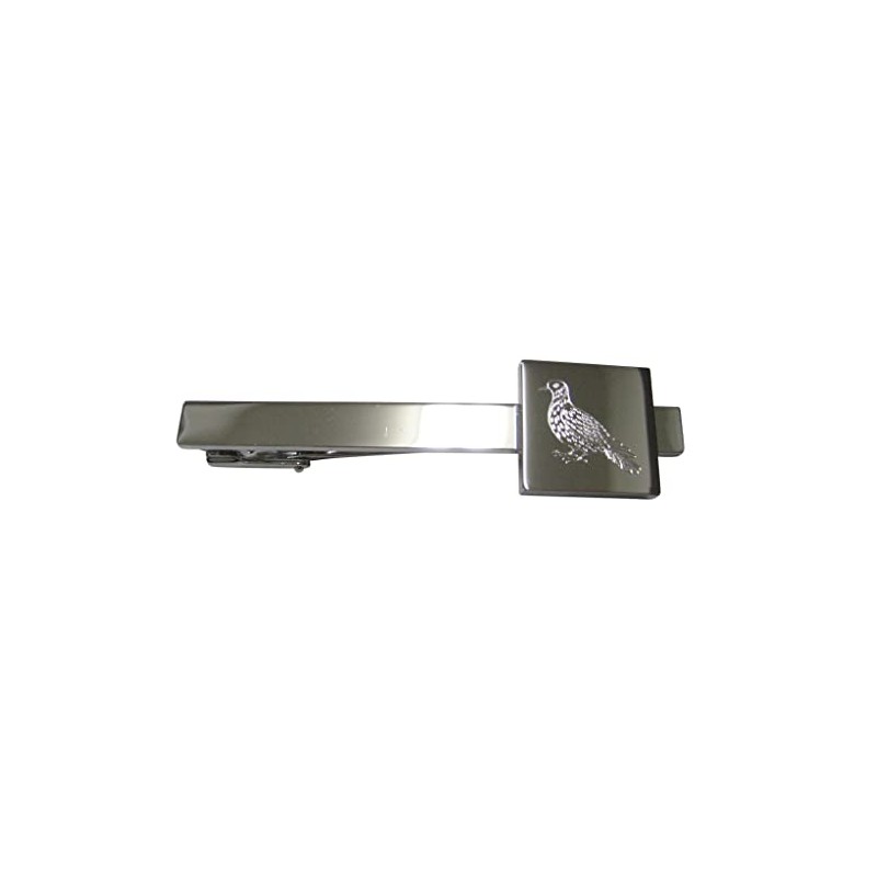 Silver Toned Square Etched Dove Bird Tie Clip