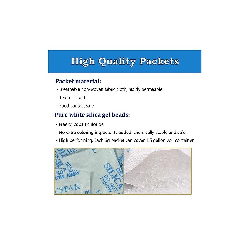 AQUAPAPA 3 Gram Pack of 100 Silica Gel Desiccant Packets