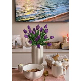 IPOPU Purple Faux Tulips - 20PCS Fake Tulips Artificial Flowers for Decorations - Purple Artificial Flower Arrangements for Table Centerpiece & Baby Shower Decor