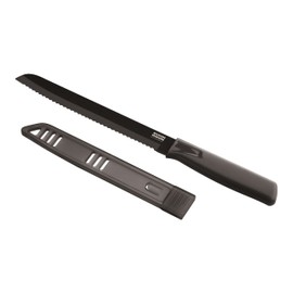 Kuhn Rikon Colori Bread Knife with Safety Sheath, 7 inch/17.78 cm Blade, Black