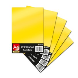 Evo Ultraflock Textile Film for Plotter, 33 Colours, Flock Film in DIN A4 Format, 30 x 20 cm, Plotter Film for Fabric, Clothing, T-Shirts, Flock Film Accessories (Set of 5, 003 Golden Yellow)
