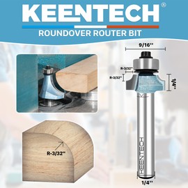 KEENTECH Round Over Router Bit, 1/4" Shank, Non-Stick Coating, Edge Forming Router Bit for Wood, Corner Rounding(1/4 Inch Shank , 9/16 Inch Diameter , R3/32 Inch Radius)