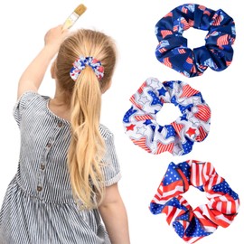 3PCS American Flag Hair Scrunchies for Women Girls Patriotic 4th of July Hair Ties Hair Ropes Independence Day Red White Blue Ponytail Holder Hair Accessories Elastic Hair Band