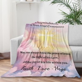 First Communion Gifts for Girls Boys Catholic, Baptism Gifts for Baby Girl, Religious Throw Blankets for Women, Jesus Flannel Blanket, Easter Stuffers for Kids, Confirmation Gifts for Teenage 50"*60"
