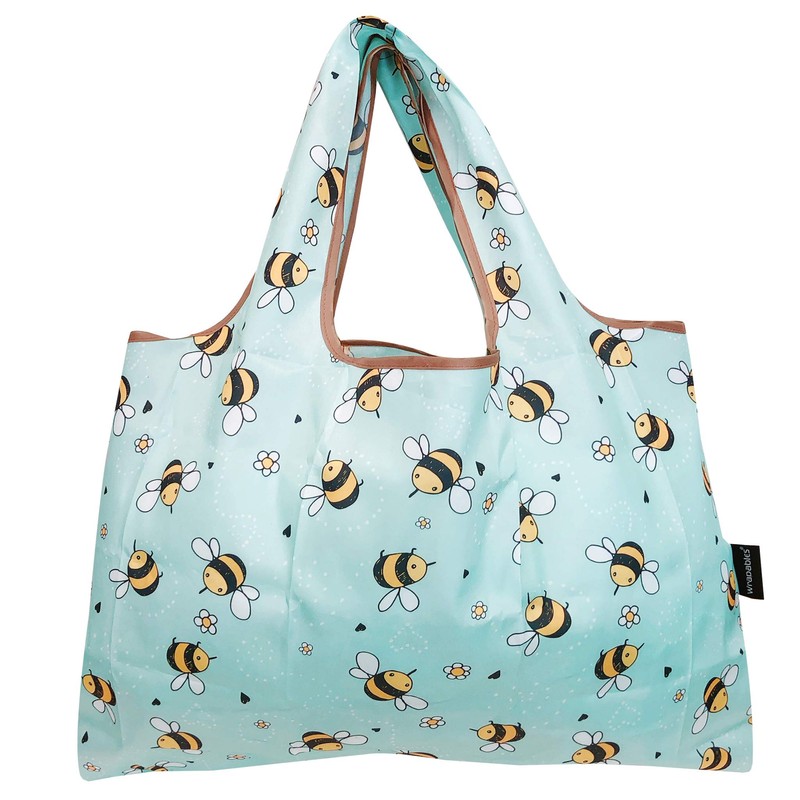 allydrew Large Foldable Tote Nylon Reusable Grocery Bag, Bumble Bees