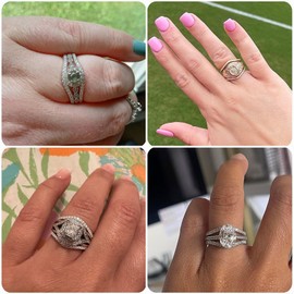 Newshe Cubic Zirconia Curved Wedding Bands for Women Ring Enhancer Guard for Engagement Rings 925 Sterling Silver Size 7.5