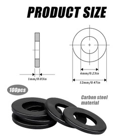 100 Stück Unterlegscheiben M6 x 12 mm,Gewindestange M6,Karosseriescheiben,Geeignet für Heimreparaturen,Möbelherstellung,Türschlossinstallation,Werkzeugmaschinen,Heimwerkerprojekte (Schwarz)