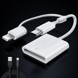 SD Card Reader for Phone and Camera, Dual Slot Memory Card Adapter for SD and MicroSD, USB-C and Lightning Connector, Plug & Play Memory Viewer for Photos and Videos