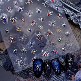 5D Embossed Silver Spider Nail Stickers