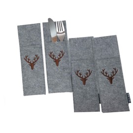Set of 4 Felt Cutlery Bags Stag Light Grey