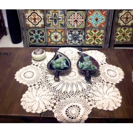 Damanni Cotton Handmade Crochet Lace Tablecloth Doilies Doily,Round,Beige,27 Inch